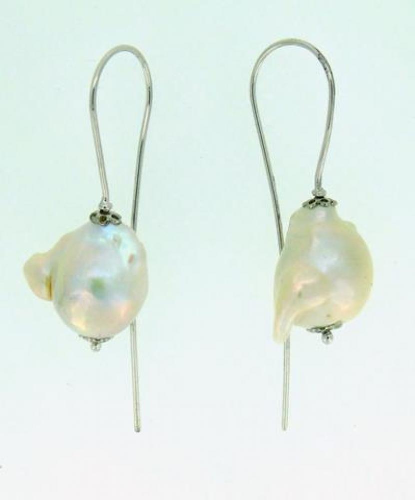 Orecchini perle barocche perno lungo in argento 925